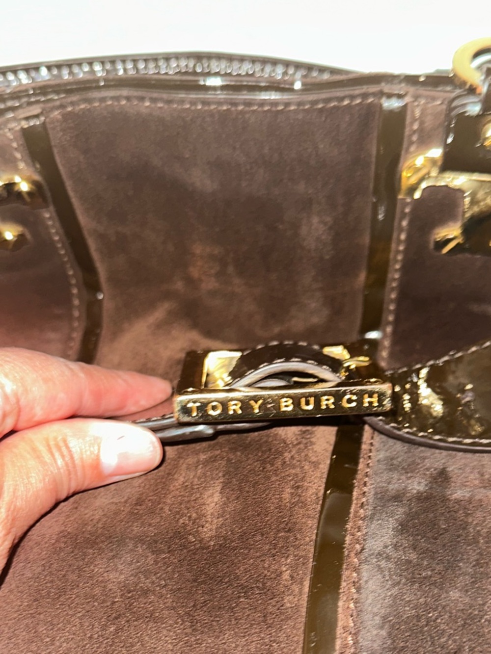 Rare Tory Burch "Nico" Satchel – Brown Suede & Patent Leather - Picture 7 of 7